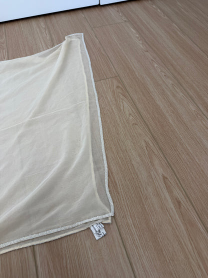 EAVIS & BROWN 90's Vintage Vanilla Ivory Beige Silk Chiffon Shawl w. Iridescent Glass Beads