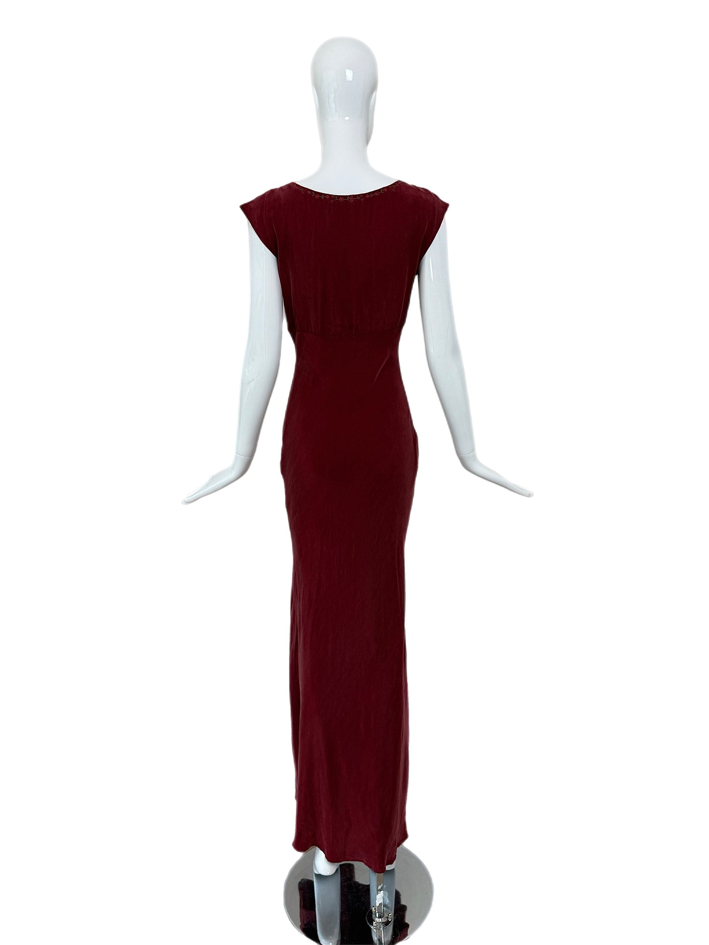 LES HABITUDES 90's Vintage Dusty Burgundy Floral Neckline Slip Gown