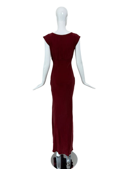 LES HABITUDES 90's Vintage Dusty Burgundy Floral Neckline Slip Gown