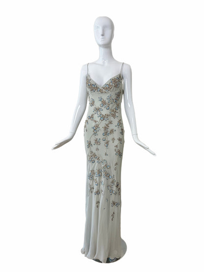 EAVIS & BROWN 90's Vintage Couture Silk Hand Beaded Embroidered Gown