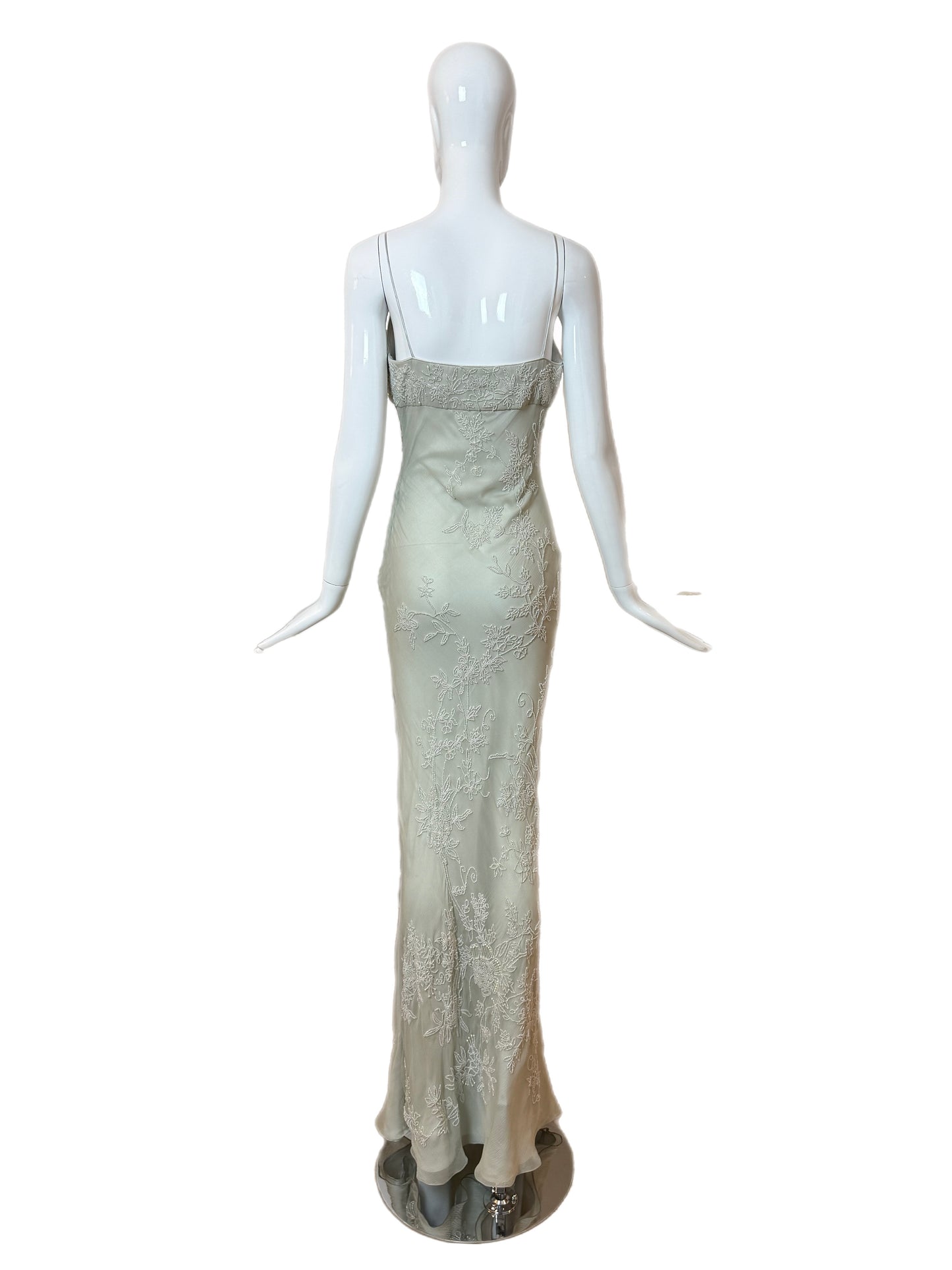LES HABITUDES 90's Vintage Couture Silk Hand Beaded / Pearled Floral Gown