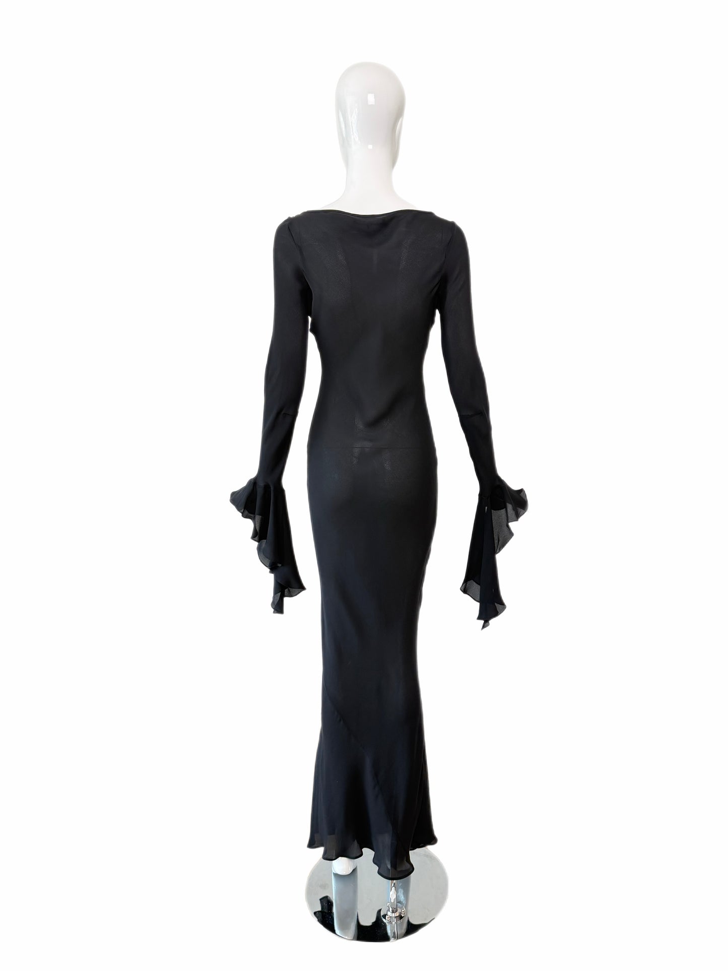 MARIA GRACHVOGEL Vintage Dramatic Sleeve Black Silk Evening Gown