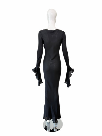 MARIA GRACHVOGEL Vintage Dramatic Sleeve Black Silk Evening Gown