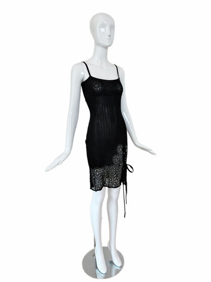 JOHN GALLIANO 1999 Vintage Sheer Knit Black Pointelle Cocktail Dress