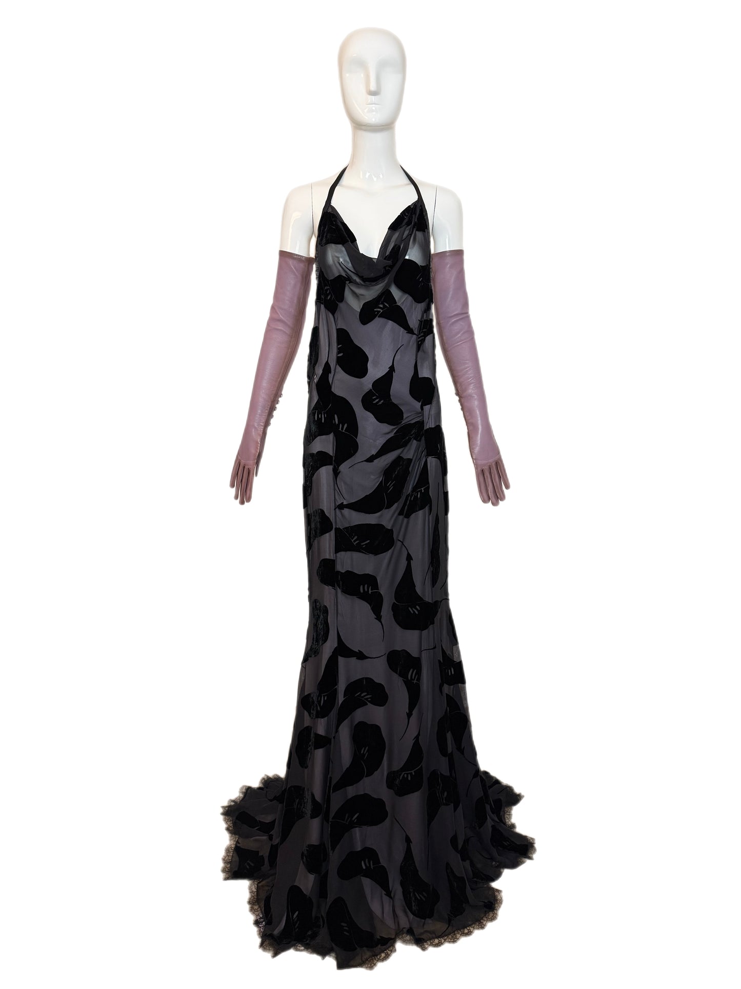 NINA RICCI 2011 Vintage Runway Full Look: Backless Gown + Leather Gloves