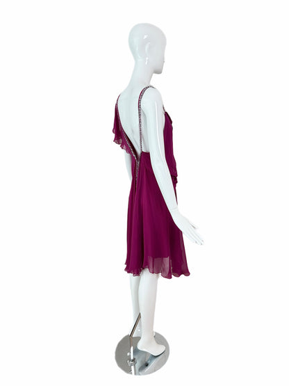 PHILOSOPHY DI ALBERTA FERRETTI Vintage Silk Jewel Encrusted Backless Fuchsia Dress