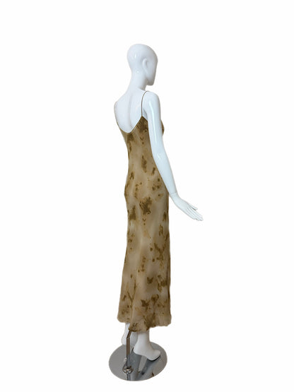 DONNA KARAN 90's Vintage Silk Marbled Print Slip Gown IT42
