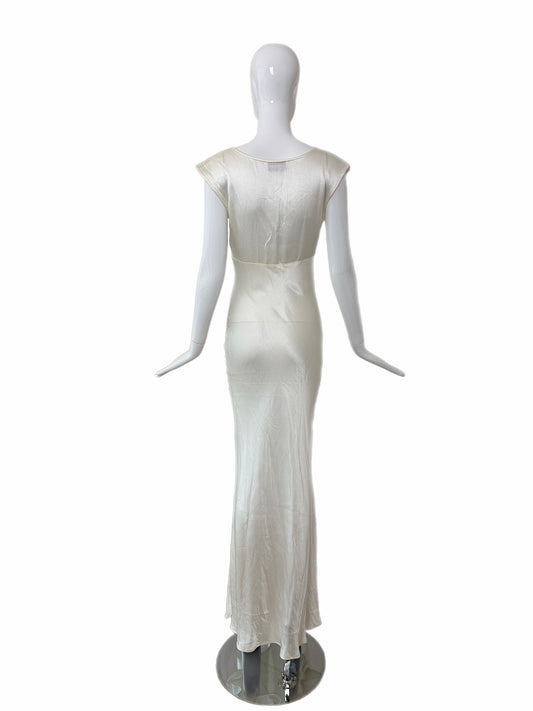 Les Habitudes 90's Vintage Ivory White Crinkle Slip Gown