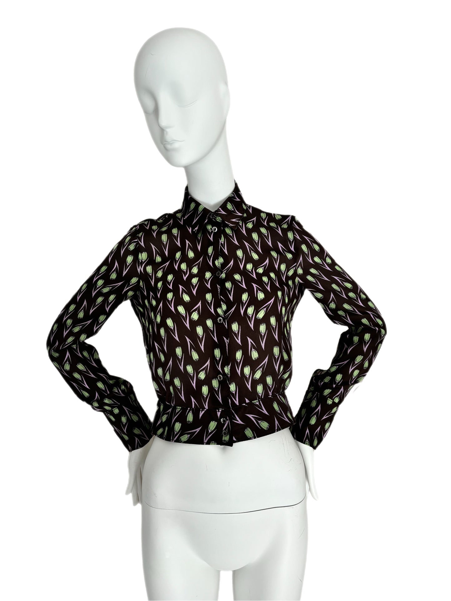 MIU MIU 2000 Vintage Runway Tulip Print Silk Blouse