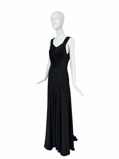 VERA WANG c. 2012 Liquid Silk Ruched Black Backless Evening Gown