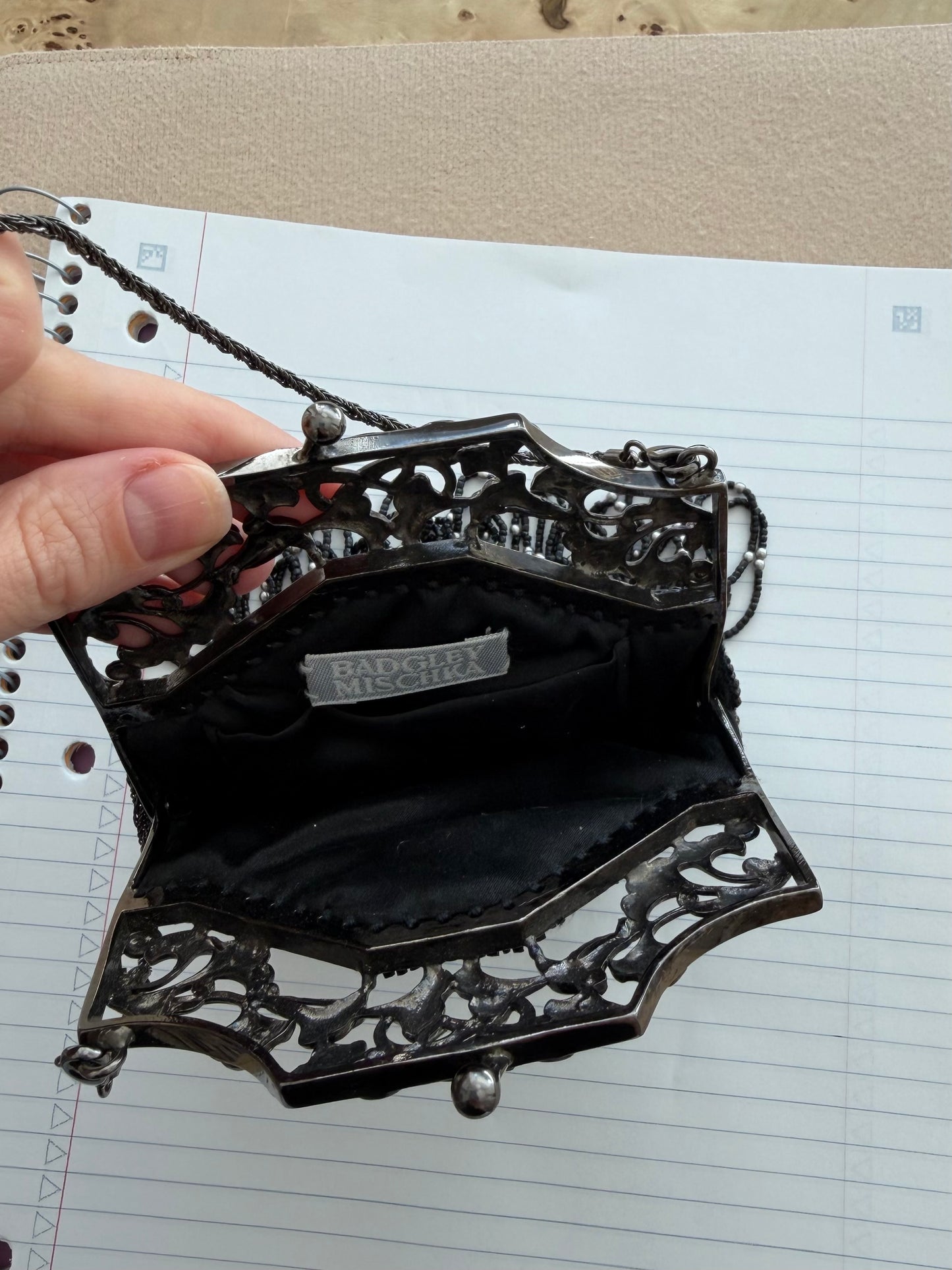 BADGLEY MISCHKA Vintage Black & Silver Micro Mini Evening Bag