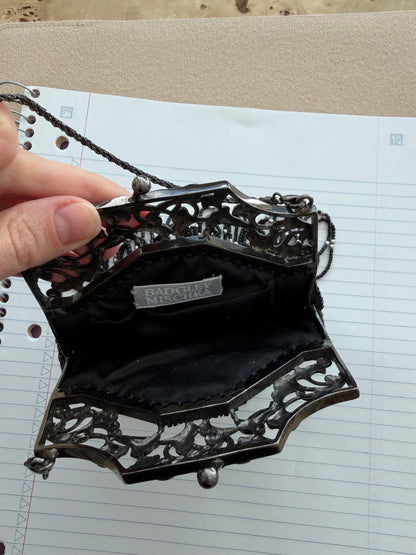 BADGLEY MISCHKA Vintage Black & Silver Micro Mini Evening Bag