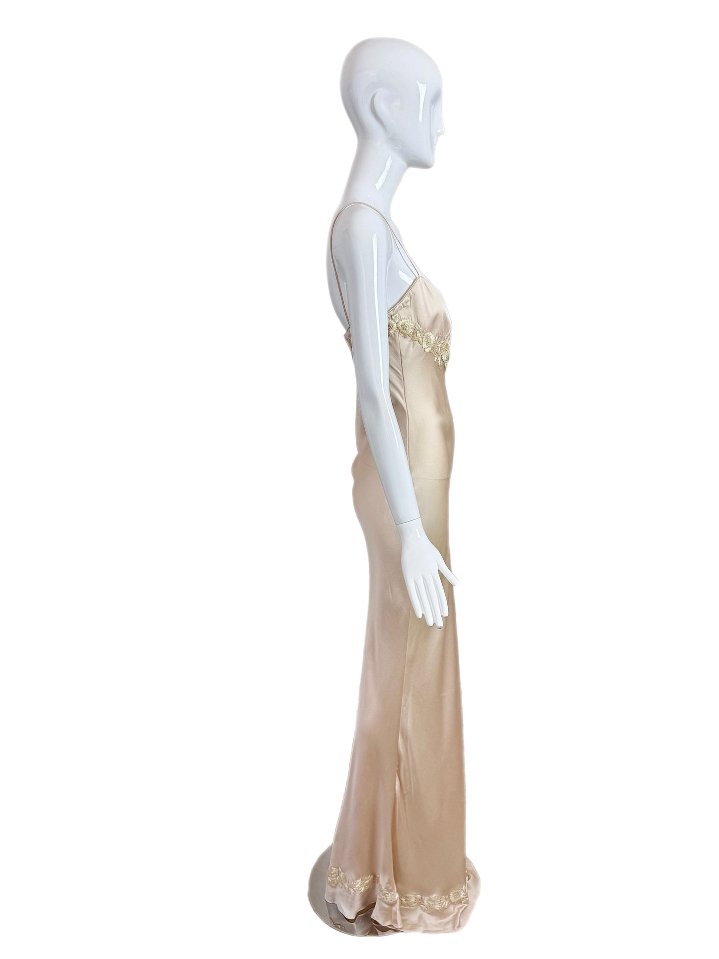 LES HABITUDES 90's Vintage Blush Peach Beaded Floral Slip Gown