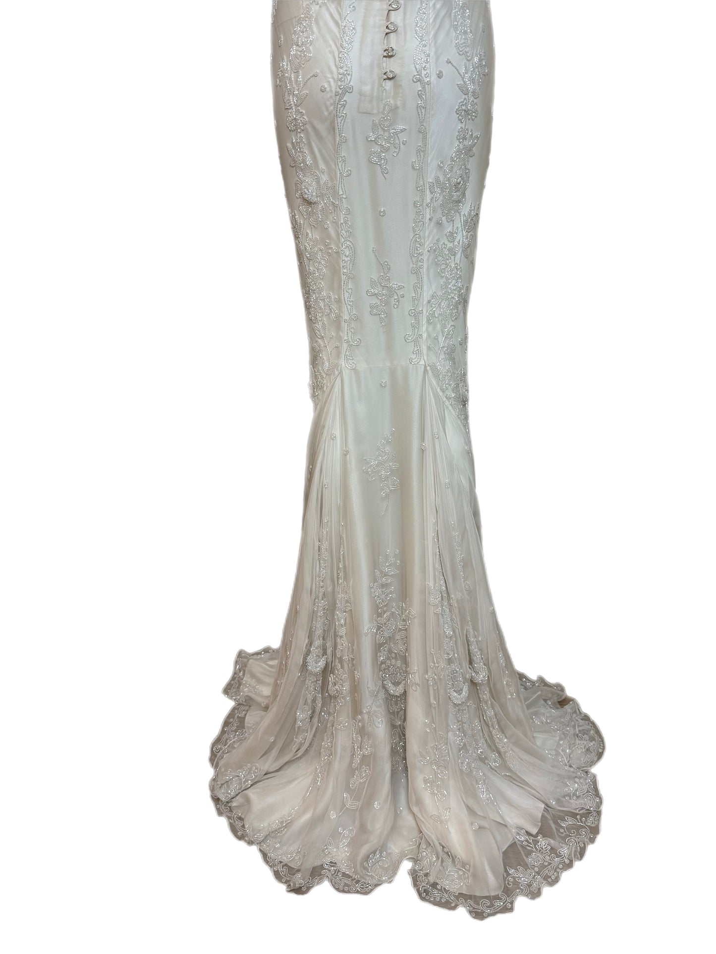 LES HABITUDES 90's Vintage Couture Ivory Beaded Silk Wedding Gown w. Shawl