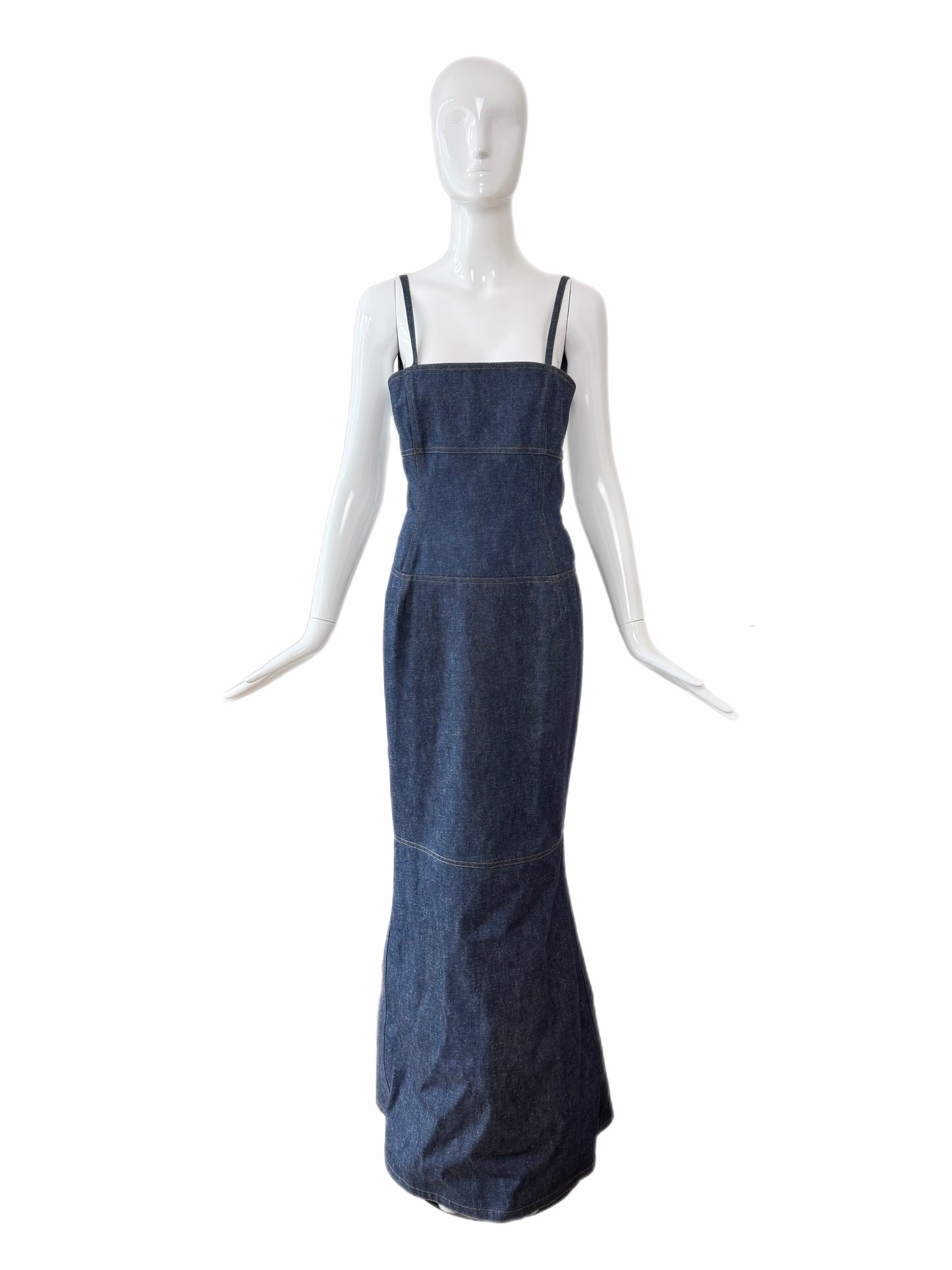 TODD OLDHAM 1997 Vintage Runway Denim Backless Gown