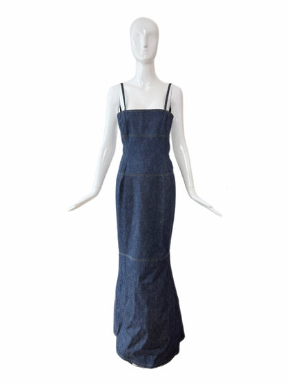 TODD OLDHAM 1997 Vintage Runway Denim Backless Gown