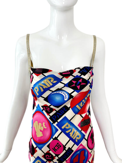ICEBERG 2001 Vintage Runway 100% Silk Crystal Strap Backless Gown