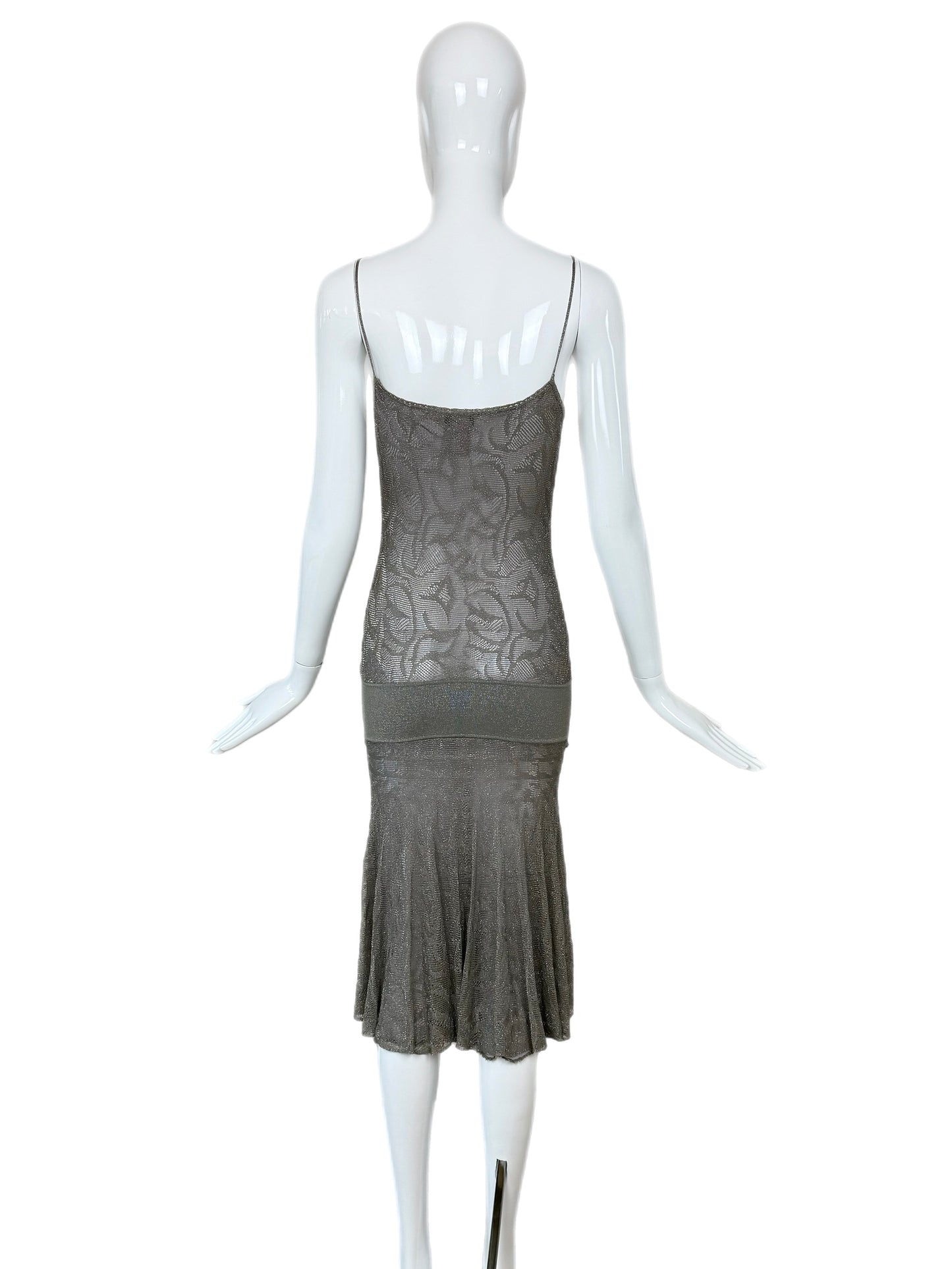 CHANEL 2004 Vintage Silver Metallic Knee Length Dress
