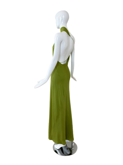 DANES Vintage Green Asymmetrical Backless Evening Gown