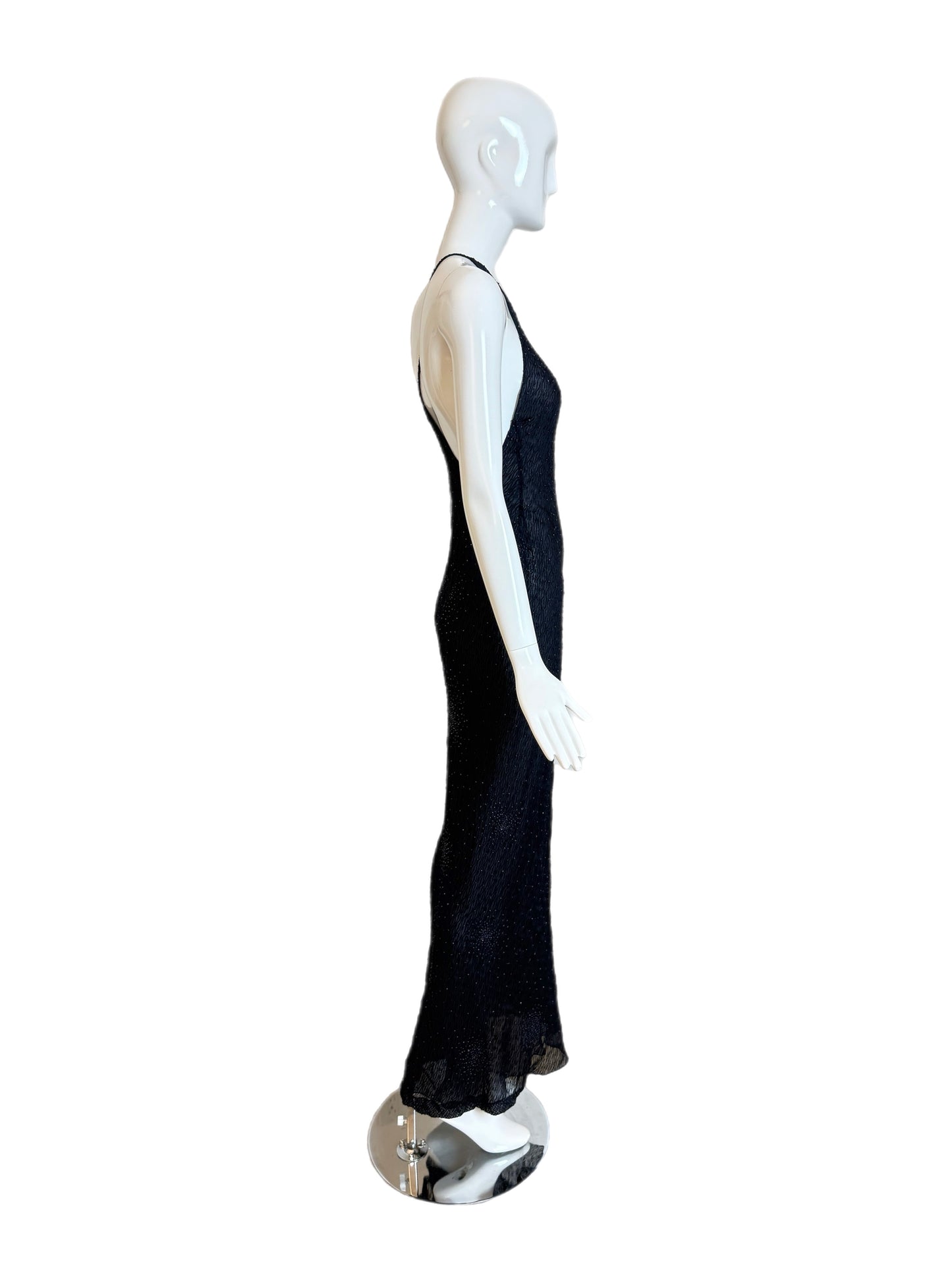DONNA KARAN 90's Vintage Midnight Blue Beaded Asymmetrical Evening Gown