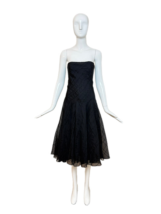 DONNA KARAN 98/99 Vintage Silk Beaded Black Strapless Voluminous Dress