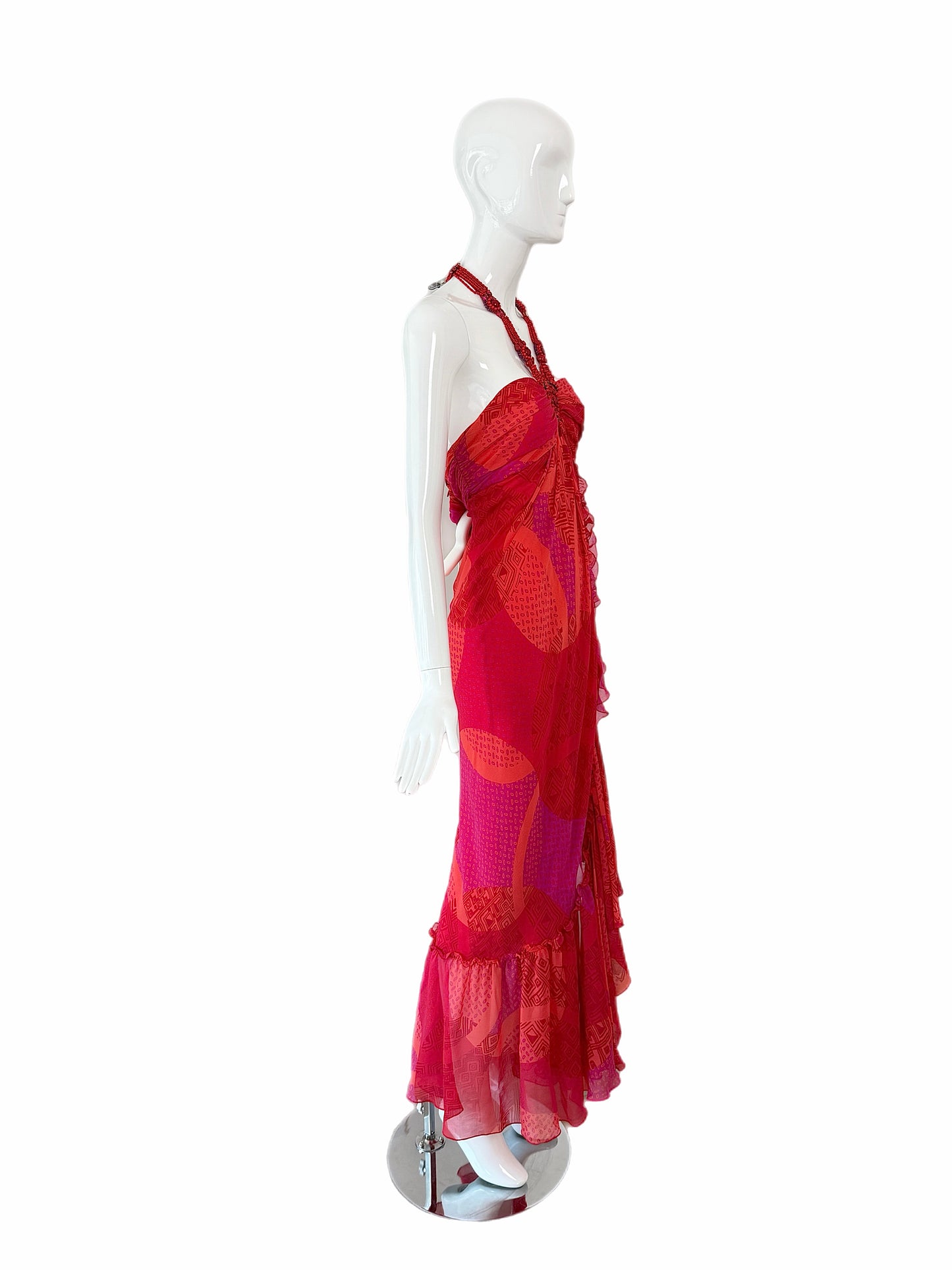 ICEBERG 2006 Vintage Runway Silk Embellished Ruffle Gown + Shawl