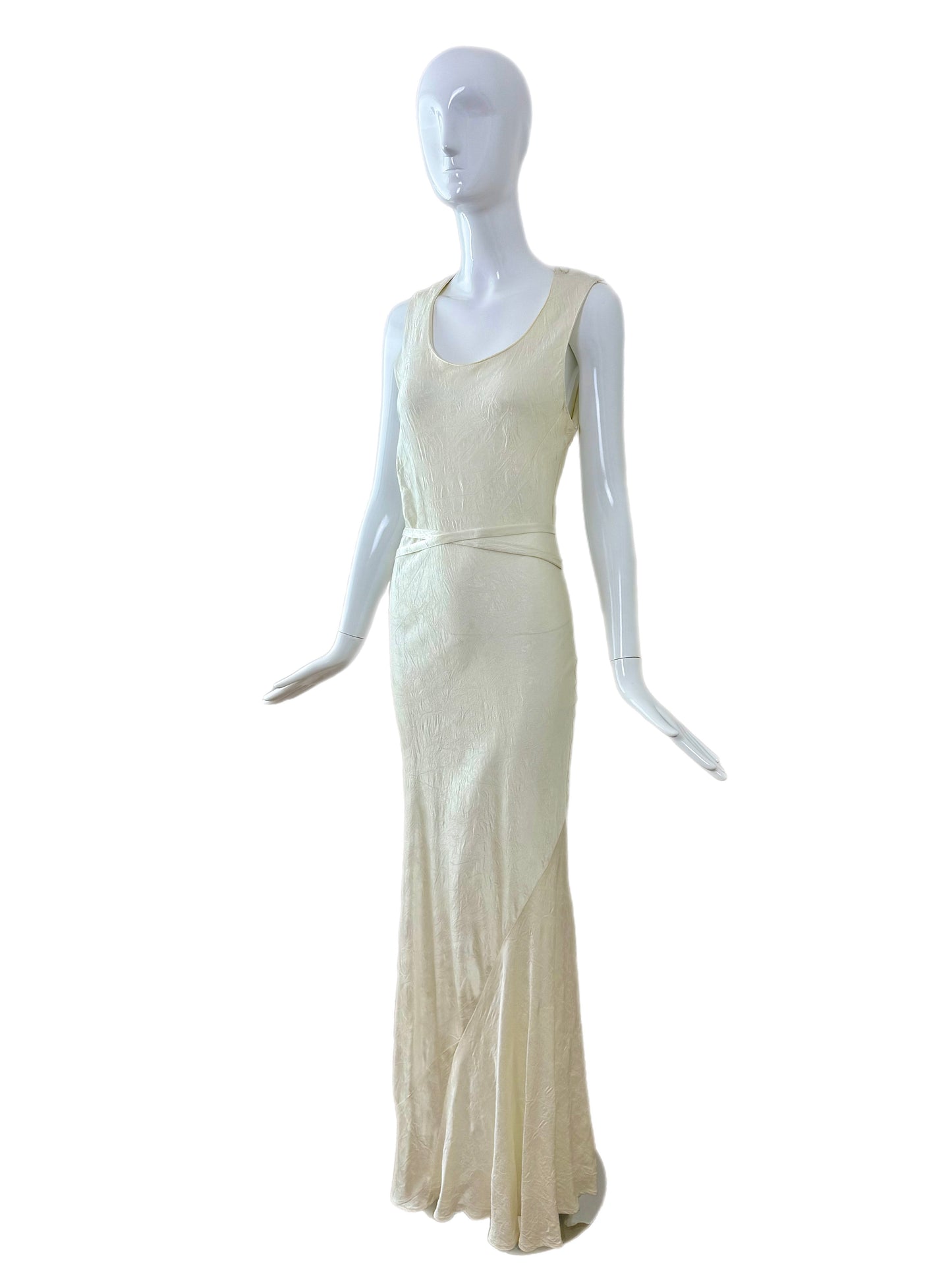 LES HABITUDES 1996 Vintage Buttercream Bias Cut Crinkle Effect Gown