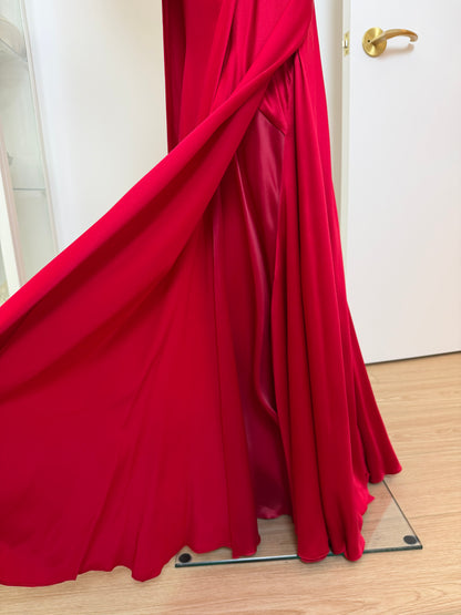ROBERT DANES Red Liquid Silk Layered Bias Cut Maxi Skirt
