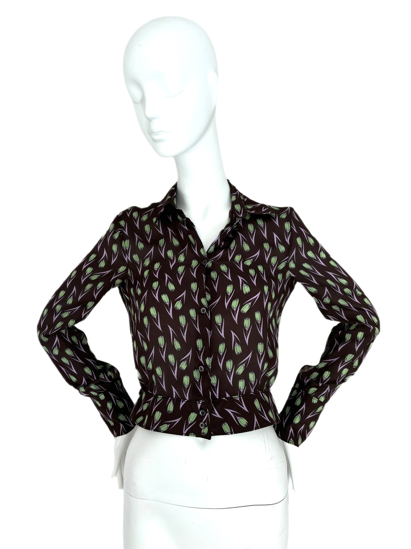 MIU MIU 2000 Vintage Runway Tulip Print Silk Blouse