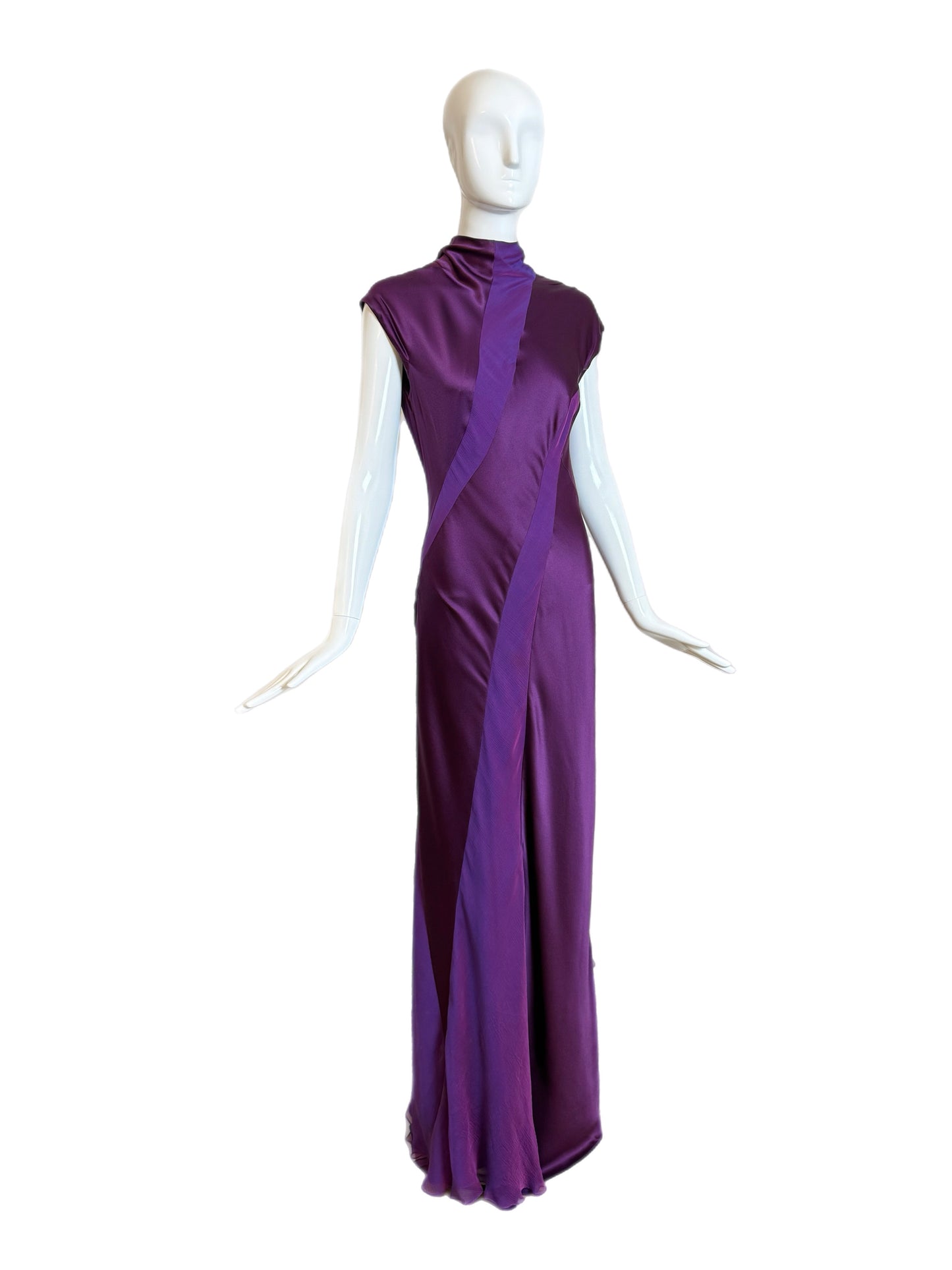 DANES Vintage Purple Iridescent Silk Back Cut-Out Evening Gown