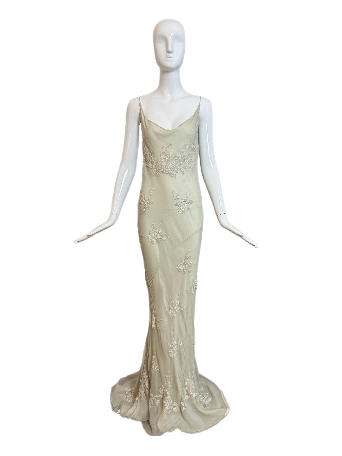 LES HABITUDES 90's Vintage Silk Hand Beaded Embroidered Gown