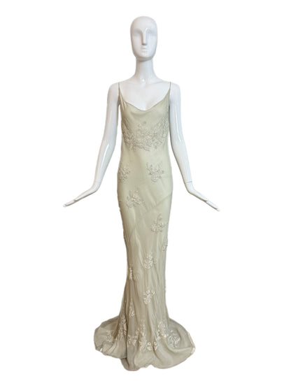 LES HABITUDES 90's Vintage Silk Hand Beaded Embroidered Gown