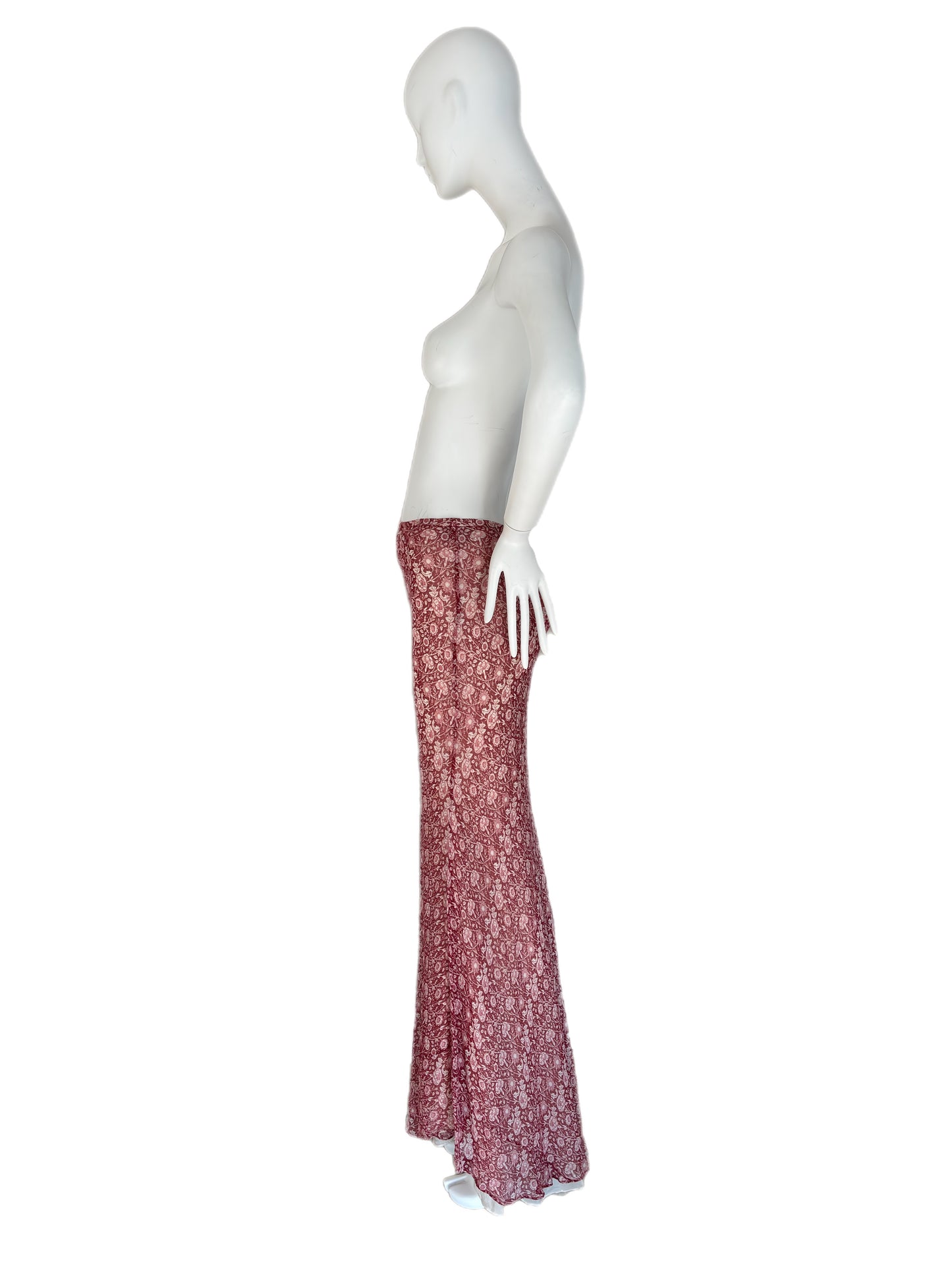 LES HABITUDES Red Silk Floral Maxi Skirt