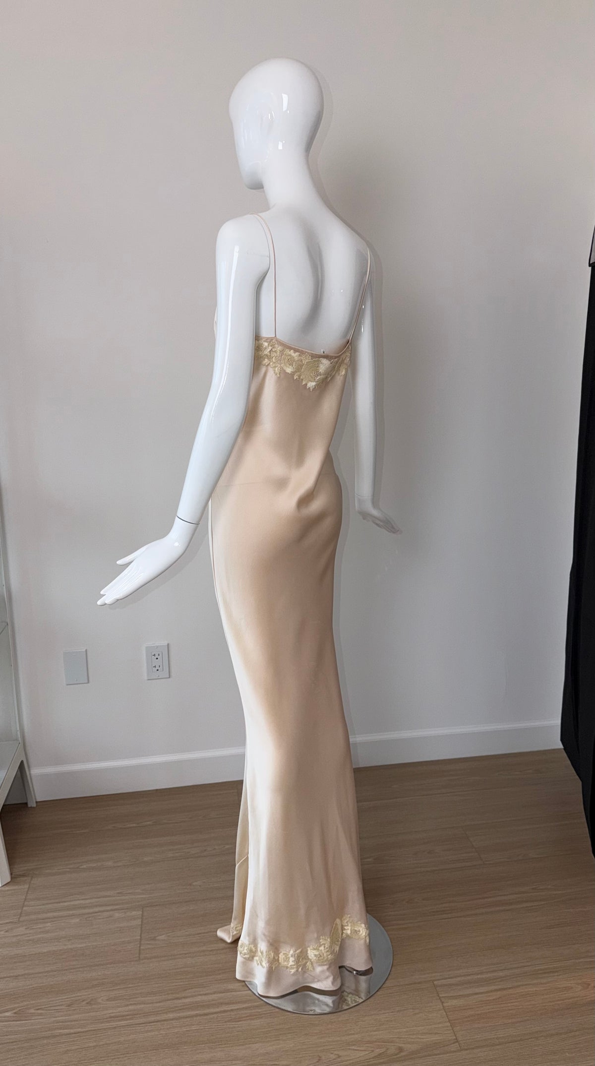 Les Habitudes 90's Vintage Blush Peach Beaded Floral Antique Look Slip Gown