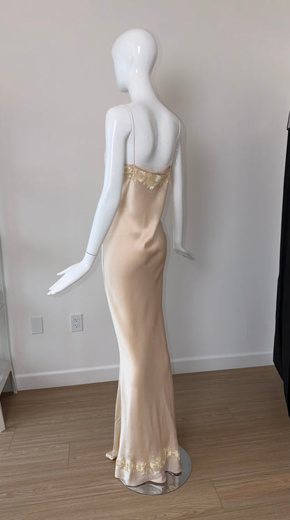 Les Habitudes 90's Vintage Blush Peach Beaded Floral Antique Look Slip Gown