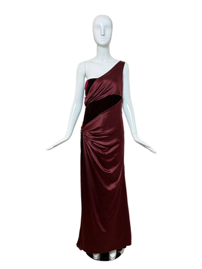 VALENTINO 2007 Vintage Runway Burgundy One Shoulder Ball Gown