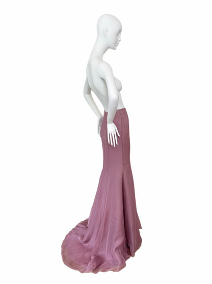 BADGLEY MISCHKA Silk Mauve Ethereal Maxi Train Skirt Sample Piece