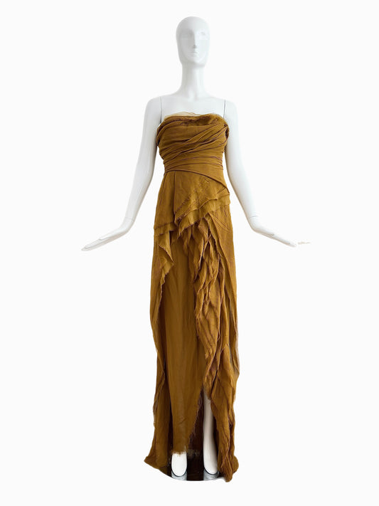 J.MENDEL Silk Layered Gown w. Thigh Slit