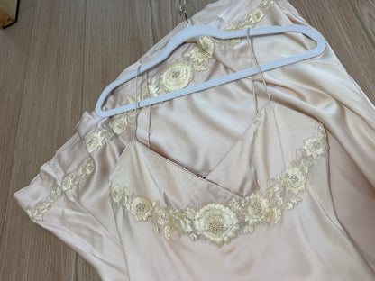 LES HABITUDES 90's Vintage Blush Peach Beaded Floral Slip Gown