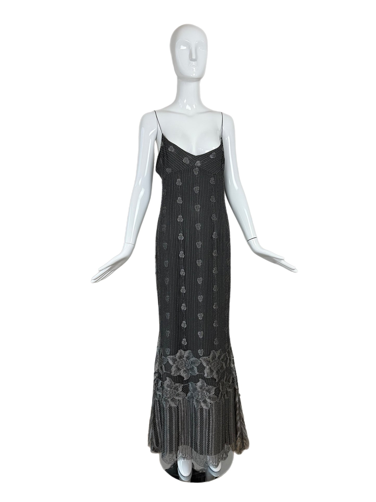 PAMELA DENNIS 2001 Vintage Gunmetal Silver Evening Gown