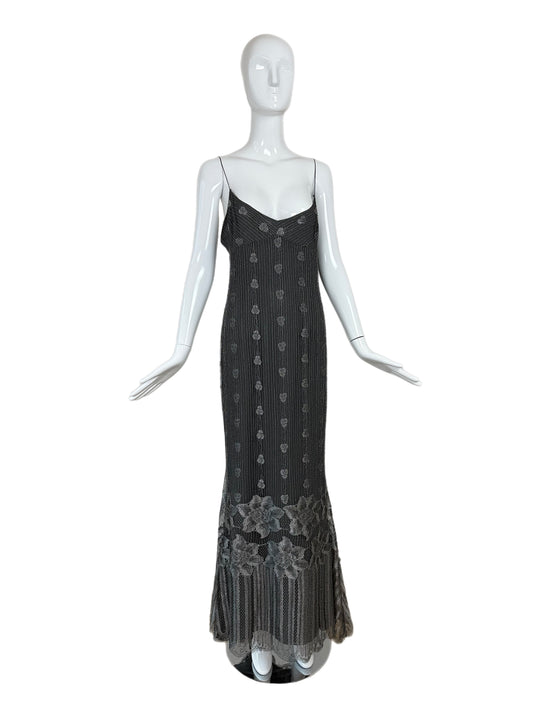 PAMELA DENNIS 2001 Vintage Gunmetal Silver Evening Gown