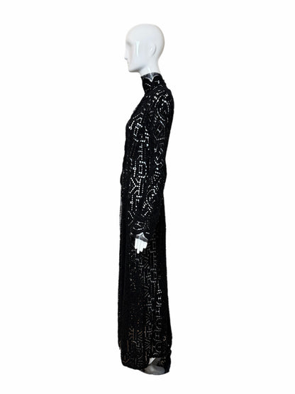 Danes Vintage Black Crochet Dramatic Floor Length Long Sleeve Jacket