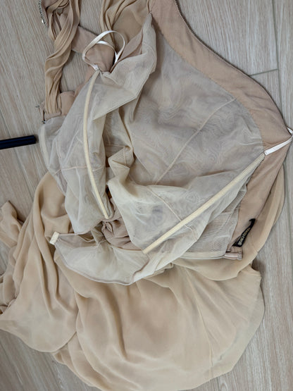 ROBERTO CAVALLI 2012 Silk Chiffon Tan Embellished Grecian Gown w. Slit