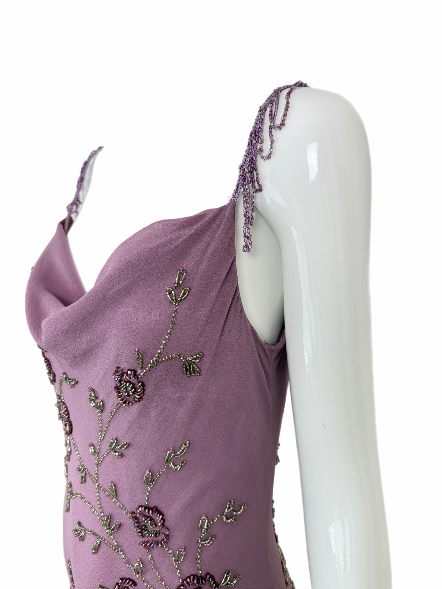 SUE WONG 2003 Vintage Runway Plum Purple Silk Beaded Slip Dress