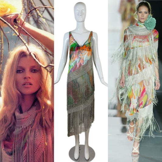 MISSONI 2004 Vintage Multicolor Fringe Midi Dress