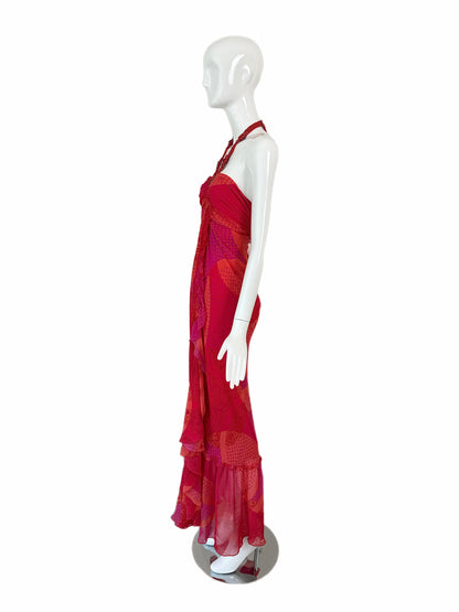 ICEBERG 2006 Vintage Runway Silk Embellished Ruffle Gown + Shawl