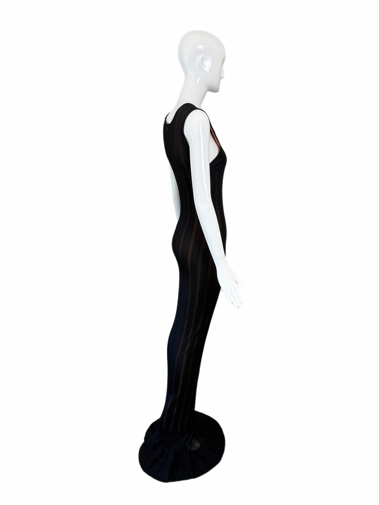 AZZEDINE ALAIA 1996 Vintage Iconic Extra Long Pointelle Knit Mermaid Gown
