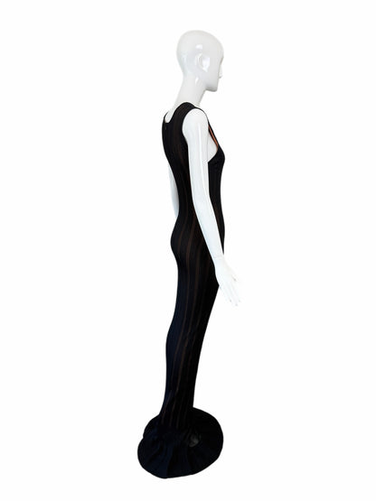 AZZEDINE ALAIA 1996 Vintage Iconic Extra Long Pointelle Knit Mermaid Gown