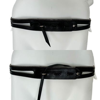 HELMUT LANG 2003 Vintage Black Leather Zipper Belt