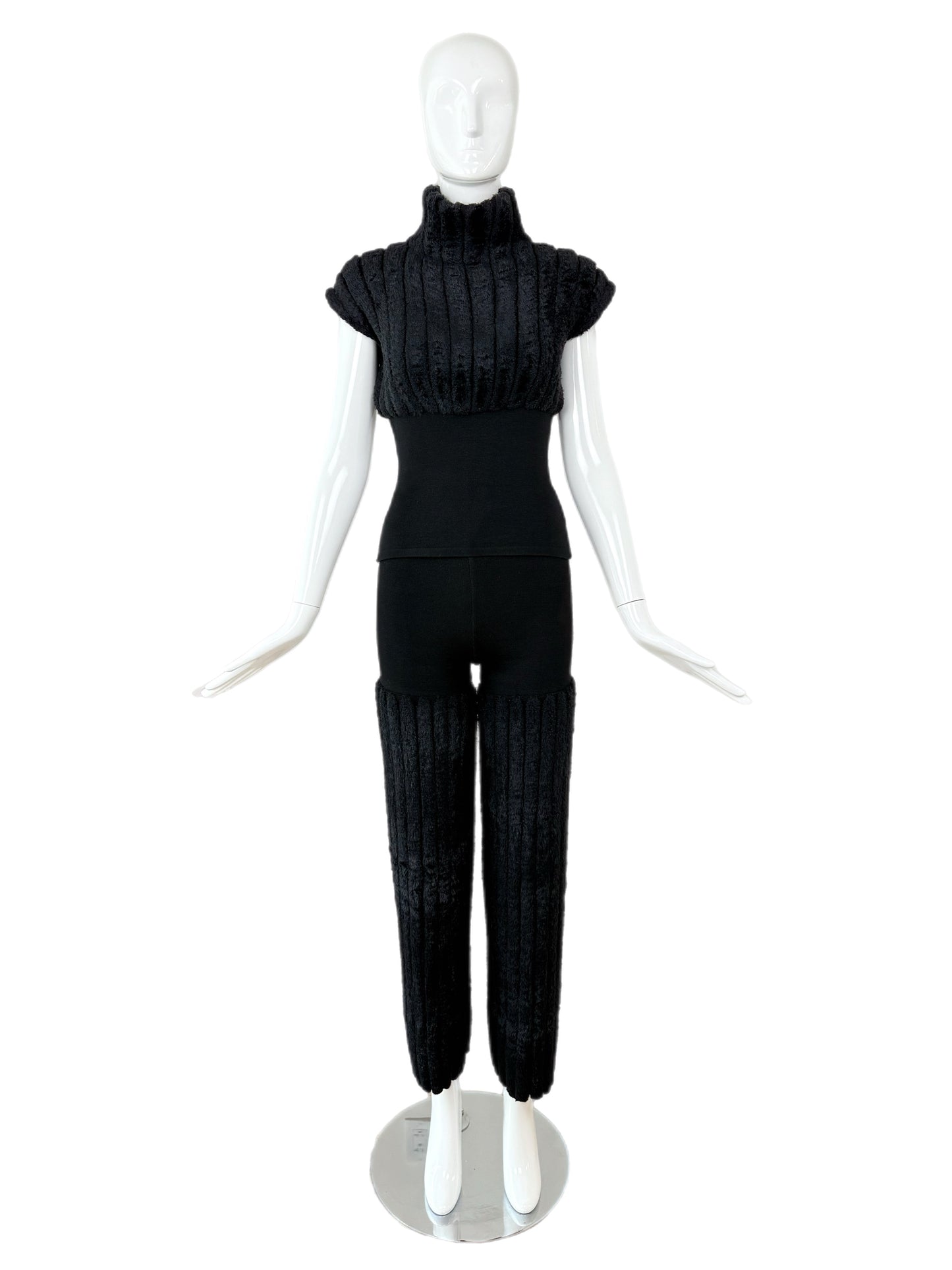AZZEDINE ALAIA 1994 Vintage Black Chenille Pant Set